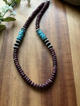 Load image into Gallery viewer, Sterling Silver Turquoise Purple Spiny Oyster Bead Necklace. 18 Inch