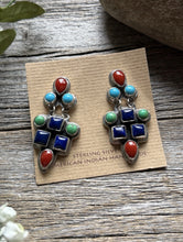 Load image into Gallery viewer, Navajo 925 Sterling Silver Multi Stone Cluster Earrings Geneva