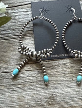 Load image into Gallery viewer, Sterling Silver Bow Blue Turquoise Pearls Hoop Bead Earrings 3.5 Inch