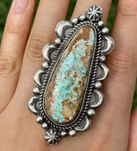 Native American Sterling Silver Royston Turquoise Adjustable Ring. C Yazzie