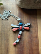 Load image into Gallery viewer, Navajo Sterling Silver Multi Stone Turquoise Spiny Oyster Dragonfly Pendant T