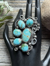 Load image into Gallery viewer, Native American Sterling Silver Turquoise Cluster Ring. Size 8.5 Geneva