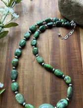 Load image into Gallery viewer, Sterling Silver Green Turquoise Nuggets W Pearls Bead Necklace. 20 Inch