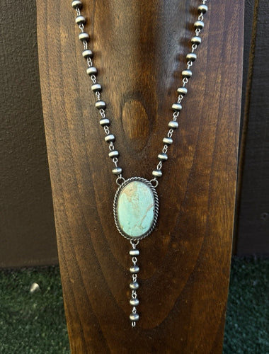 Navajo 925 Sterling Silver Royston Turquoise Pendant Rosary Necklace. 20 Inch KY