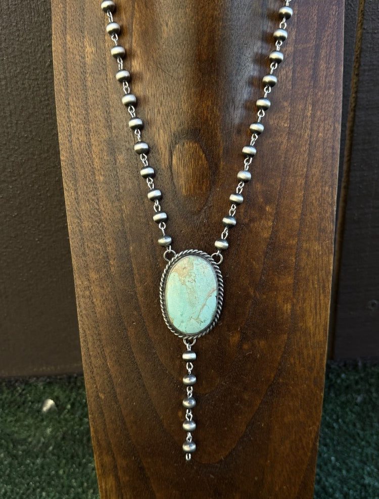 Navajo 925 Sterling Silver Royston Turquoise Pendant Rosary Necklace. 20 Inch KY