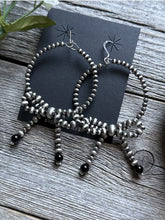 Load image into Gallery viewer, Sterling Silver Bow Black Onyx Pearls Hoop Bead Earrings 3.5 Inch