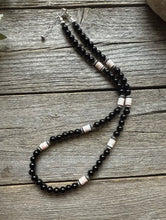 Load image into Gallery viewer, Sterling Silver Black Onyx Pink Conch Bead Necklace. 18 Inch Gift