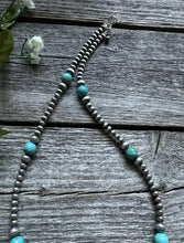 Load image into Gallery viewer, Southwestern Sterling Silver Turquoise 4mm Pearls Bead Necklace. 22 Inch. Gift