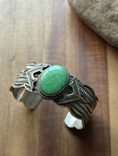 Load image into Gallery viewer, Navajo Native Sterling Silver Green Damele Turquoise Cuff Bracelet Maloney