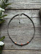 Load image into Gallery viewer, Sterling Silver 4mm Pearls Orange Spiny Oyster Bead Necklace Choker 14 inch