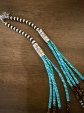 Load image into Gallery viewer, Sterling silver turquoise tigers eye necklace 24 inch