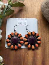 Load image into Gallery viewer, Navajo Sterling Silver Orange Purple Spiny Oyster Handmade Earrings Sheila