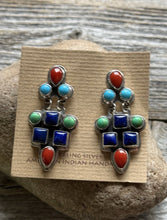 Load image into Gallery viewer, Navajo 925 Sterling Silver Multi Stone Cluster Earrings Geneva