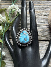 Load image into Gallery viewer, Native American Navajo Sterling Silver Turquoise Ring. Size 8.5 H Happy Piasso