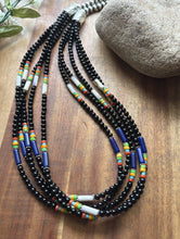 Load image into Gallery viewer, Sterling Silver Multi Strand Stone Black Onyx Bead Necklace. 22 Inch