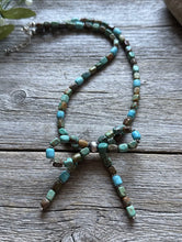 Load image into Gallery viewer, Bow Blue Green Turquoise Sterling Silver Pearls Bead Necklace. 18 Inch. Gift