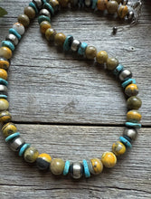 Load image into Gallery viewer, Sterling Silver Bumblebee Jasper Turquoise W Pearls Bead Necklace. 22 inch