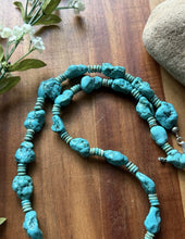 Load image into Gallery viewer, Sterling Silver Blue Turquoise Nuggets W Pearls Bead Necklace. 24 inch