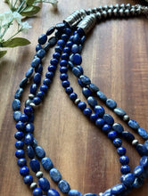 Load image into Gallery viewer, Sterling Silver Multi Strand Stone Lapis Pearls Bead Necklace 24 inch
