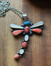 Load image into Gallery viewer, Navajo Sterling Silver Multi Stone Turquoise Spiny Oyster Dragonfly Pendant T