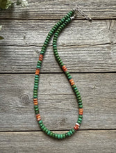 Load image into Gallery viewer, Sterling Silver Green Turquoise Orange Spiny Oyster Bead Necklace. 18 inch