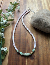 Load image into Gallery viewer, Sterling Silver Pink Conch Green Turquoise Nuggets Bead Necklace 18 inch Gift