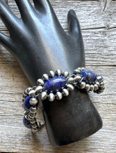Load image into Gallery viewer, Floral Sterling Silver Blue Lapis Pearls Bead Bracelet. 8 Inch