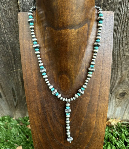 Sterling Silver Turquoise W Pearls Bead Lariat Y Necklace. 22 inch