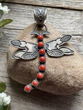 Load image into Gallery viewer, Navajo Native American Sterling Silver Red Coral Dragonfly Pendant. K Billah