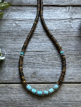 Load image into Gallery viewer, Southwestern 925 Sterling Silver Blue Turquoise Tigers Eye Bead Necklace 18 inch