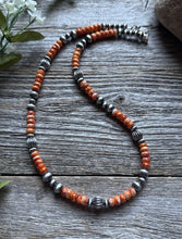 Load image into Gallery viewer, Southwestern Sterling Silver Orange Spiny Oyster Pearls Bead Necklace 18 inch