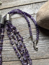 Load image into Gallery viewer, Sterling Silver Multi Strand Stone Purple Pearls Bead Necklace. 32 inch