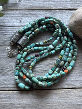 Load image into Gallery viewer, Sterling Silver Multi Strand Stone Blue Green Turquoise Bead Necklace 22 inch