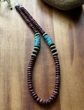 Load image into Gallery viewer, Sterling Silver Turquoise Purple Spiny Oyster Bead Necklace. 18 Inch