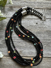 Load image into Gallery viewer, Sterling Silver Multi Strand Black Onyx Multi Stone Bead Necklace. 24 Inch