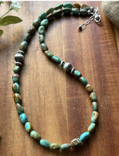 Load image into Gallery viewer, Sterling Silver Blue Green Turquoise Nuggets Pearls Bead Necklace. 18 inch Gift
