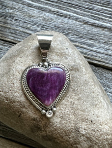 Native American Sterling Silver Purple Spiny Oyster Heart Pendant C Charley