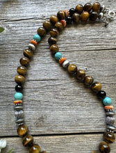 Load image into Gallery viewer, Southwestern 925 Sterling Silver Multi Stone Tigers Eye Bead Necklace 20 inch