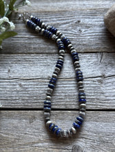 Load image into Gallery viewer, Southwestern 925 Sterling Silver Lapis Pearls Bead Necklace 18 Inch