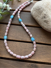 Load image into Gallery viewer, Sterling Silver Rhodochrosite Turquoise Bead Necklace. 18 inch. Gift