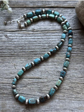 Load image into Gallery viewer, Sterling Silver Blue Green Turquoise Nuggets W Pearls Bead Necklace. 18 inch
