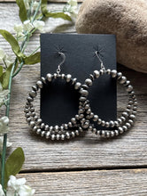 Load image into Gallery viewer, Southwestern Sterling Silver Pearls Double Loop Earrings 2.5 Inch