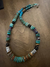 Load image into Gallery viewer, Sterling silver blue green turquoise graduated necklace 22 inch