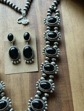 Load image into Gallery viewer, Navajo Sterling Silver Black Onyx Squash Blossom Naja Necklace Earrings Set LY