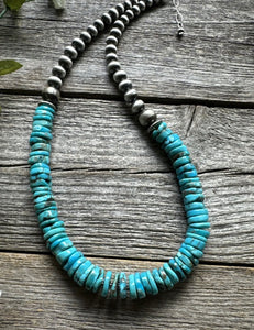 Sterling Silver Blue Turquoise W Pearls Bead Necklace. 18 inch