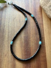 Load image into Gallery viewer, Sterling Silver Black Onyx Turquoise Bead Necklace. 18 Inch Gift