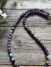 Load image into Gallery viewer, Sterling Silver Multi Color Stone Purple Bead Necklace. 18 inch. Gift