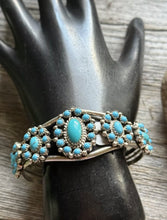 Load image into Gallery viewer, Navajo Native Sterling Silver Turquoise Cluster Cuff Bracelet Nathaniel Kirly