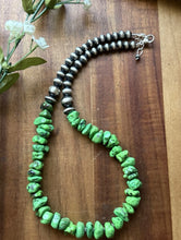 Load image into Gallery viewer, Sterling Silver Green Turquoise Pearls Bead Necklace. 18 inch. Gift
