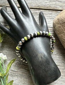 Genuine Green Turquoise 6mm 7 Inch 925 Sterling Silver Pearls Bead Bracelet